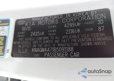 2011 Kia Optima Lx z USA, uszkodzony, nr VIN KNAGM4A71B5091188